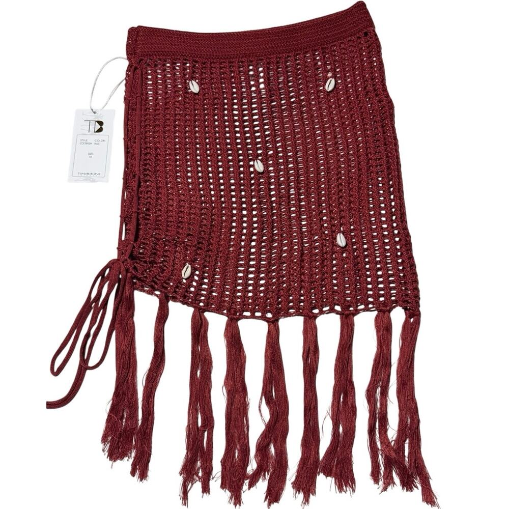 TiniBikini Crochet Cowrie Shell Fringe Mini Skirt Cover-Up|M